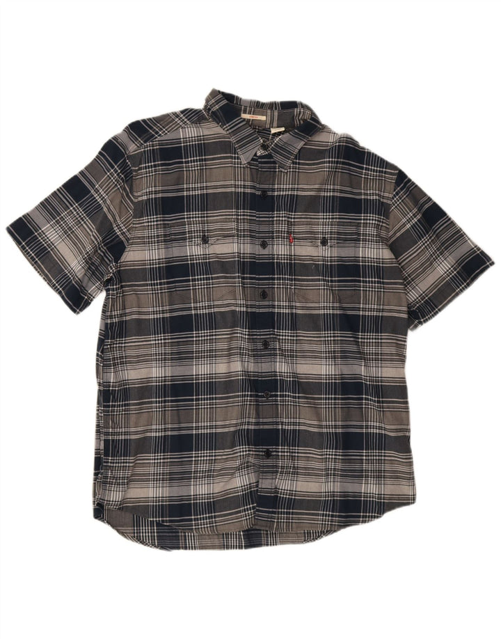 Camisa masculina de manga curta Levi's XL azul marinho xadrez algodão