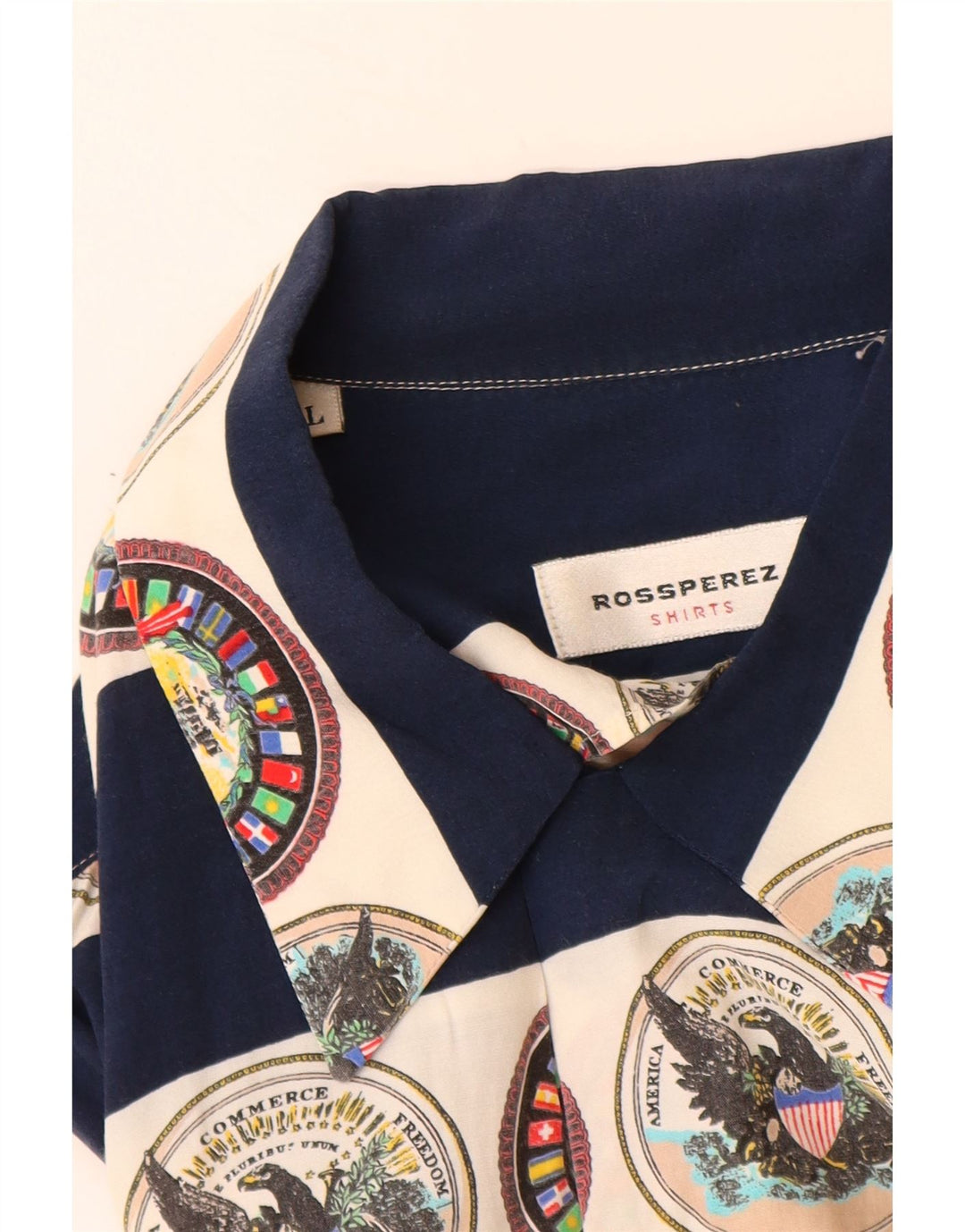 Camisa masculina VINTAGE estampada de manga curta grande viscose listrada azul marinho