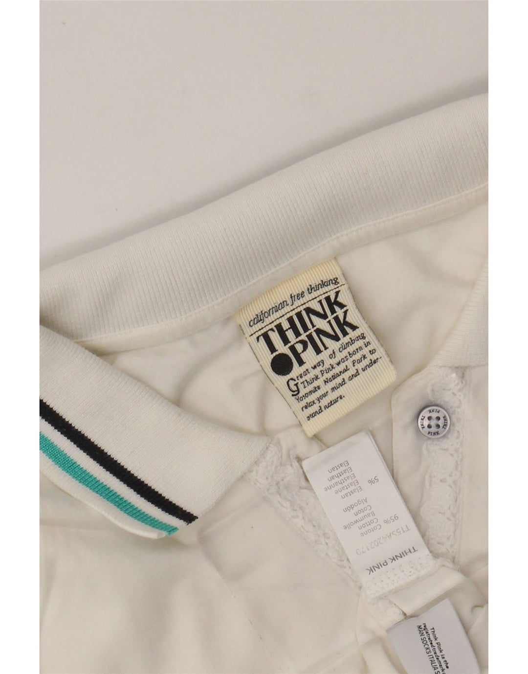 Camisa polo feminina gráfica THINK PINK Reino Unido 8 algodão branco pequeno