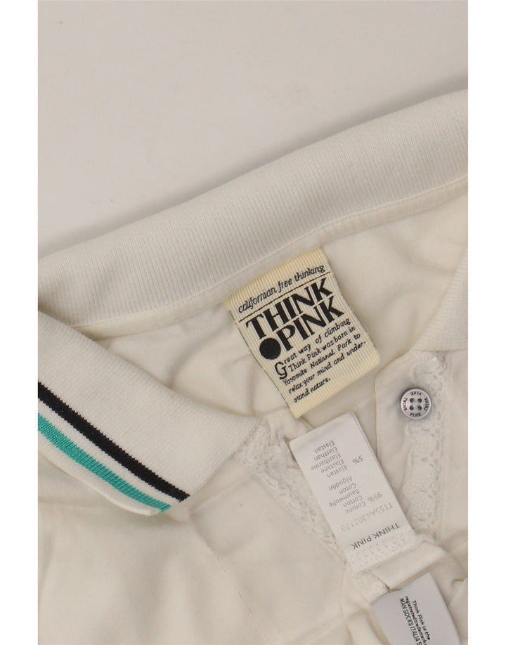 Camisa polo feminina gráfica THINK PINK Reino Unido 8 algodão branco pequeno