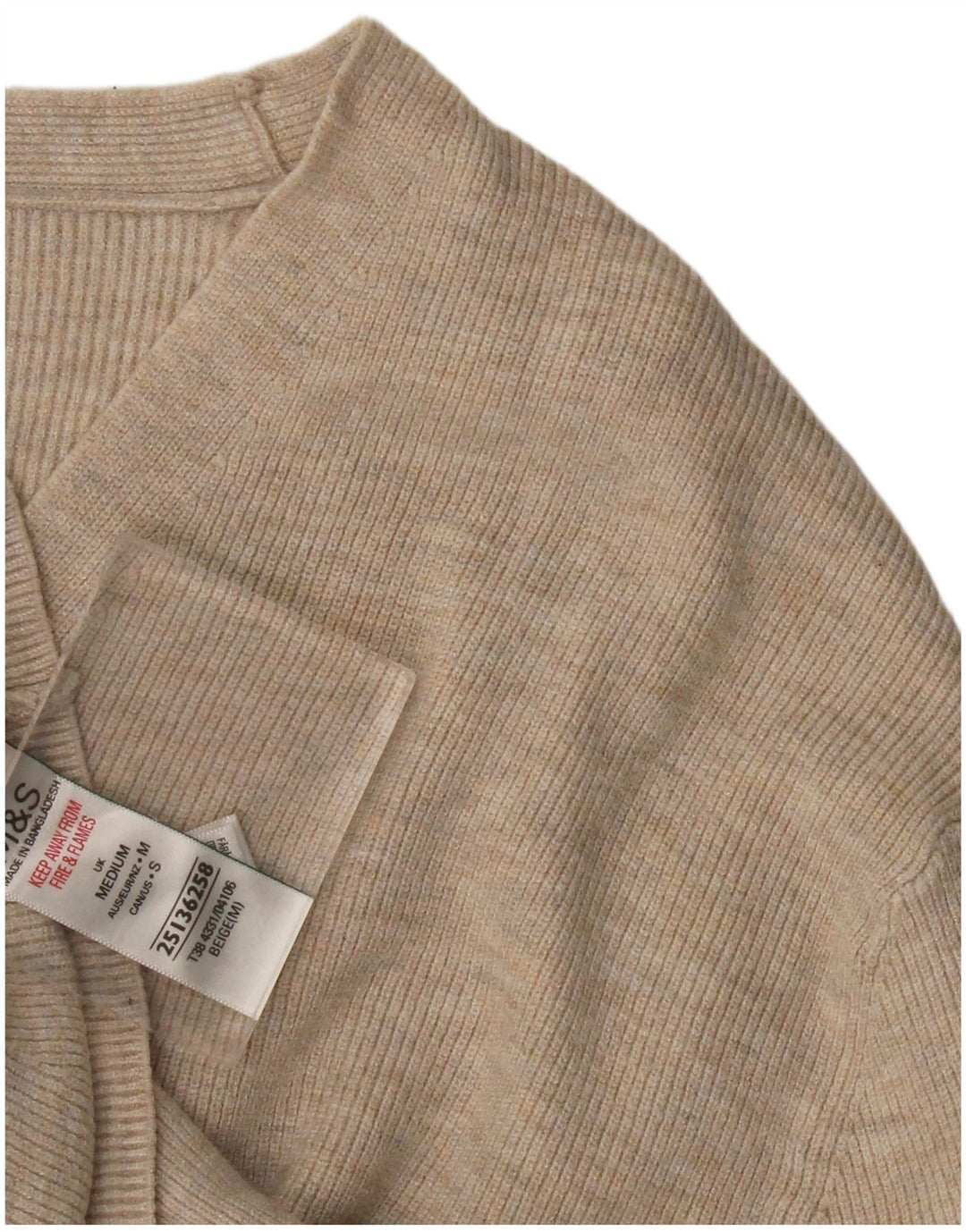 Suéter feminino Marks & Spencer com decote em V Reino Unido 14 viscose bege médio
