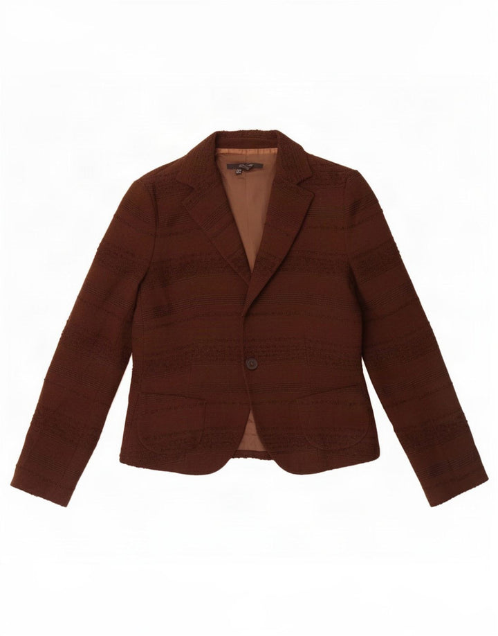 Jaqueta blazer feminina Zara com 1 botão EU 38 pequena marrom risca de giz lã