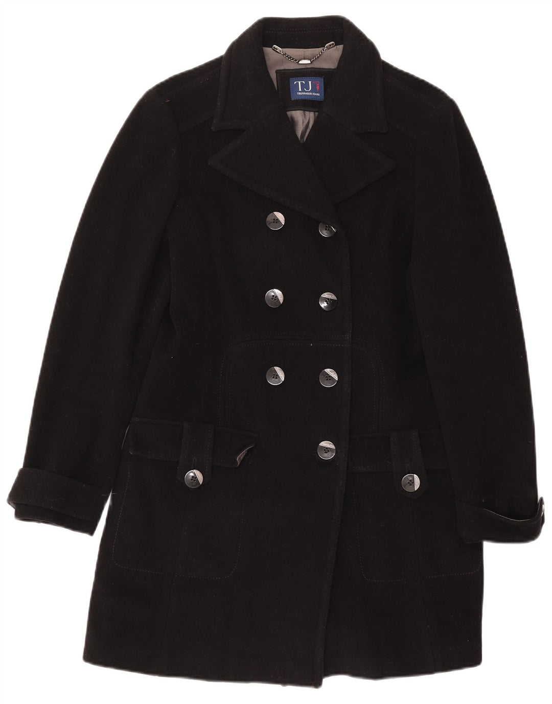 Trussardi Jeans Casaco feminino duplo breasted IT 44 lã preta média