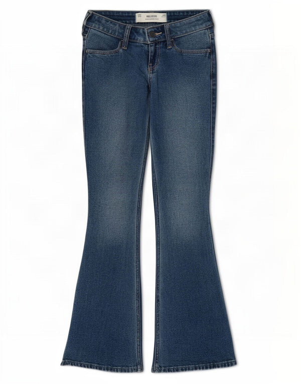Jeans feminino Hollister Super Low Flared US 00 2XS W23 L31 Azul Algodão