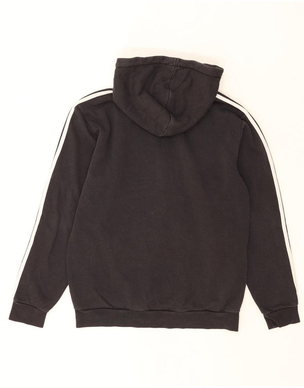 Adidas masculino zip pescoço solto ajuste moletom com capuz pequeno algodão preto