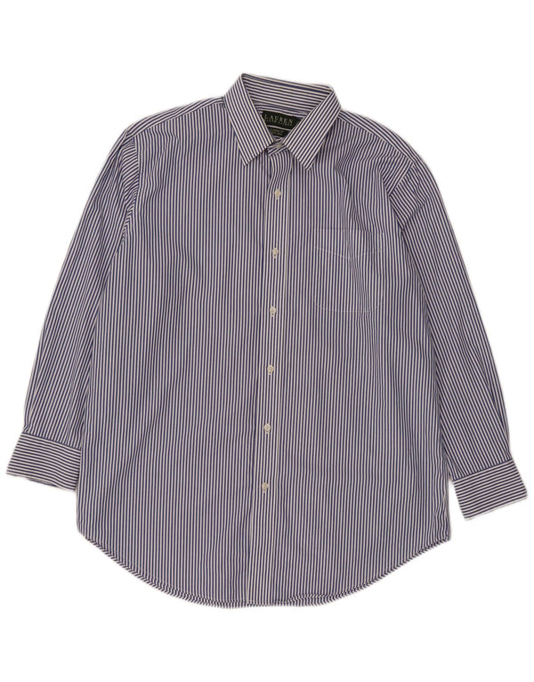 Camisa masculina Ralph Lauren Classic Fit tamanho 161/2 grande algodão listrado azul