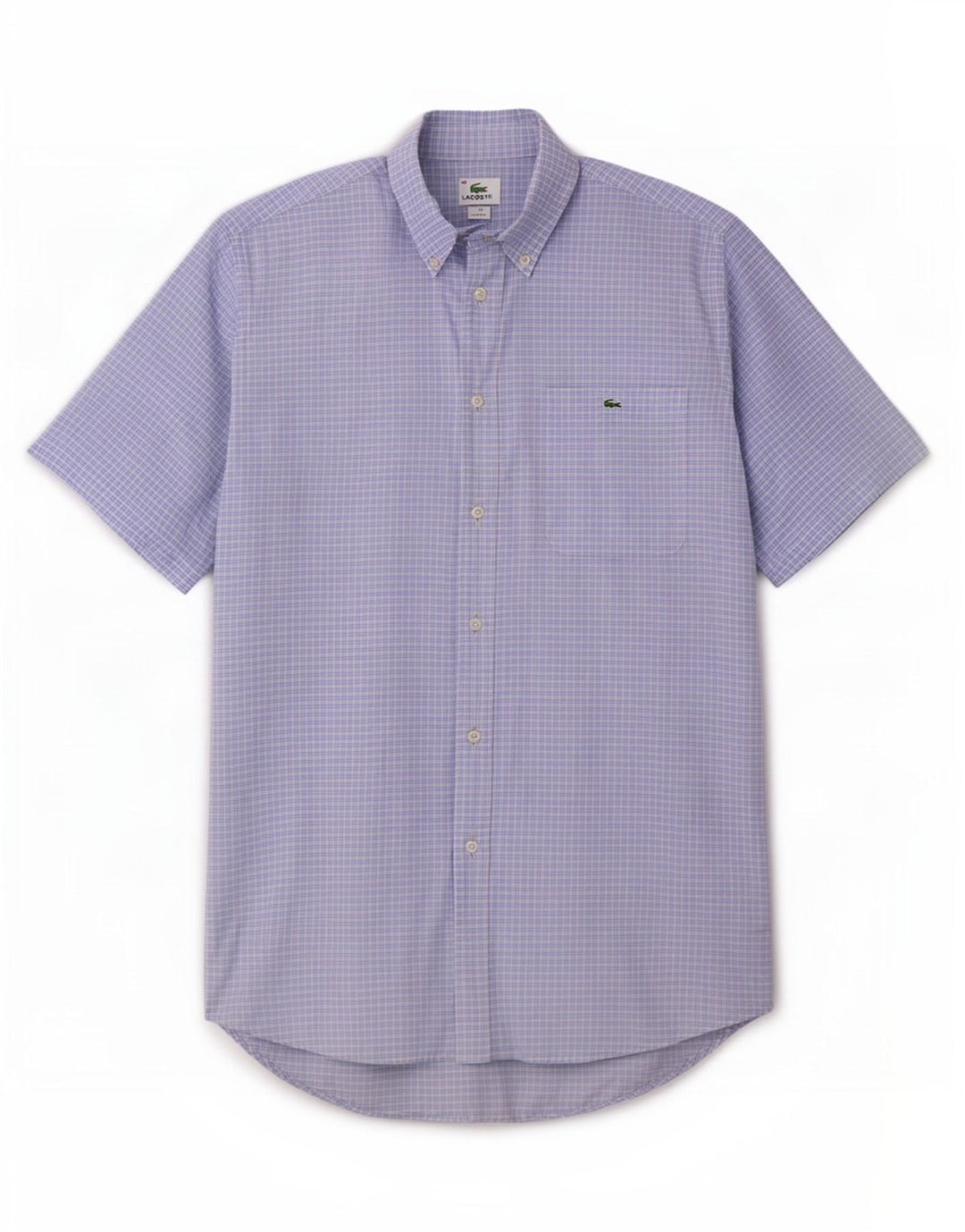 Lacoste camisa masculina de manga curta tamanho 40 algodão xadrez azul médio