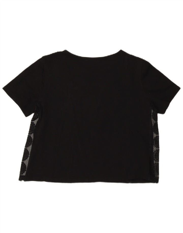 Zara Womens Crop Top UK 12 Médio Preto Geométrico