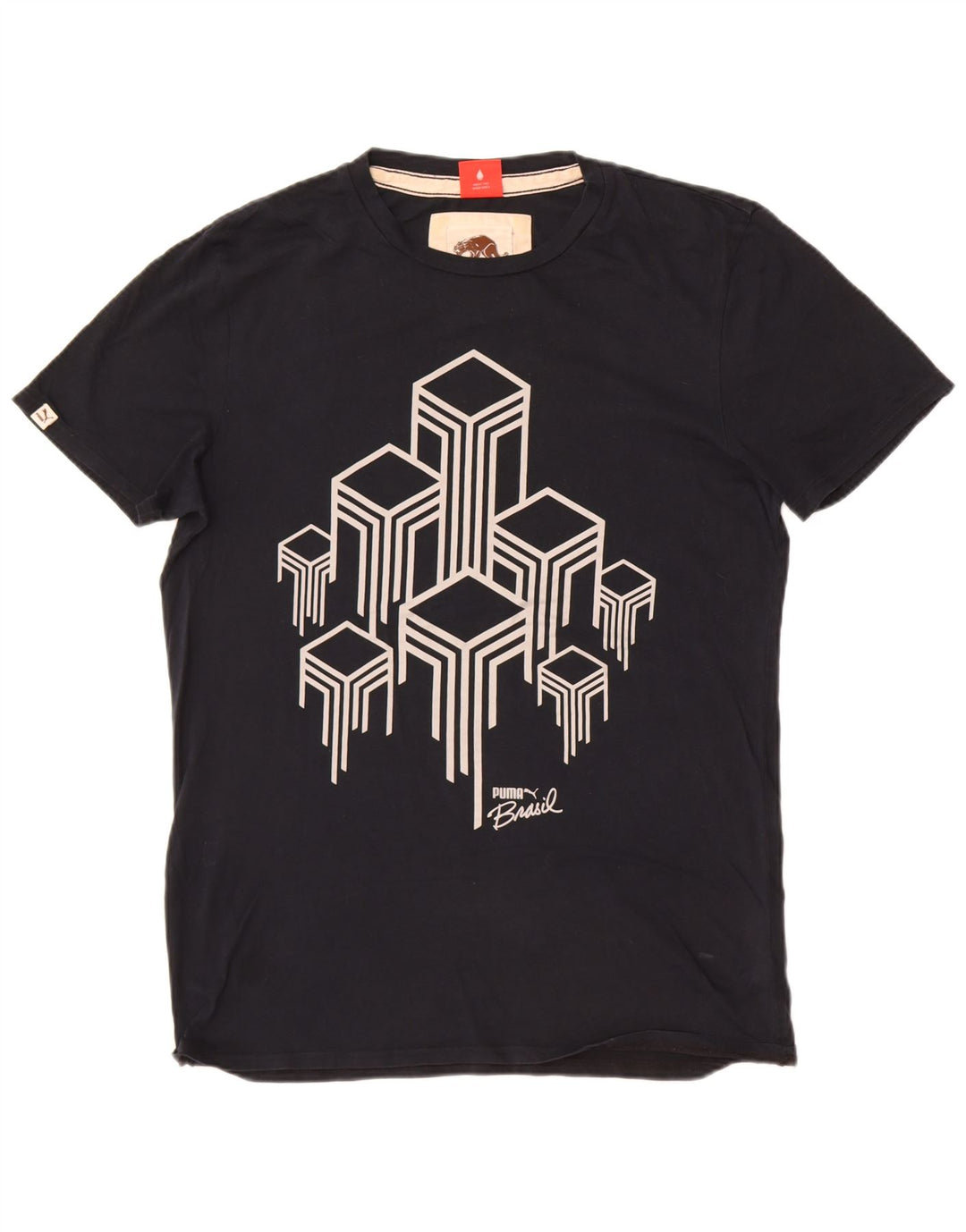Puma Mens Graphic T-Shirt Top Médio Algodão Preto
