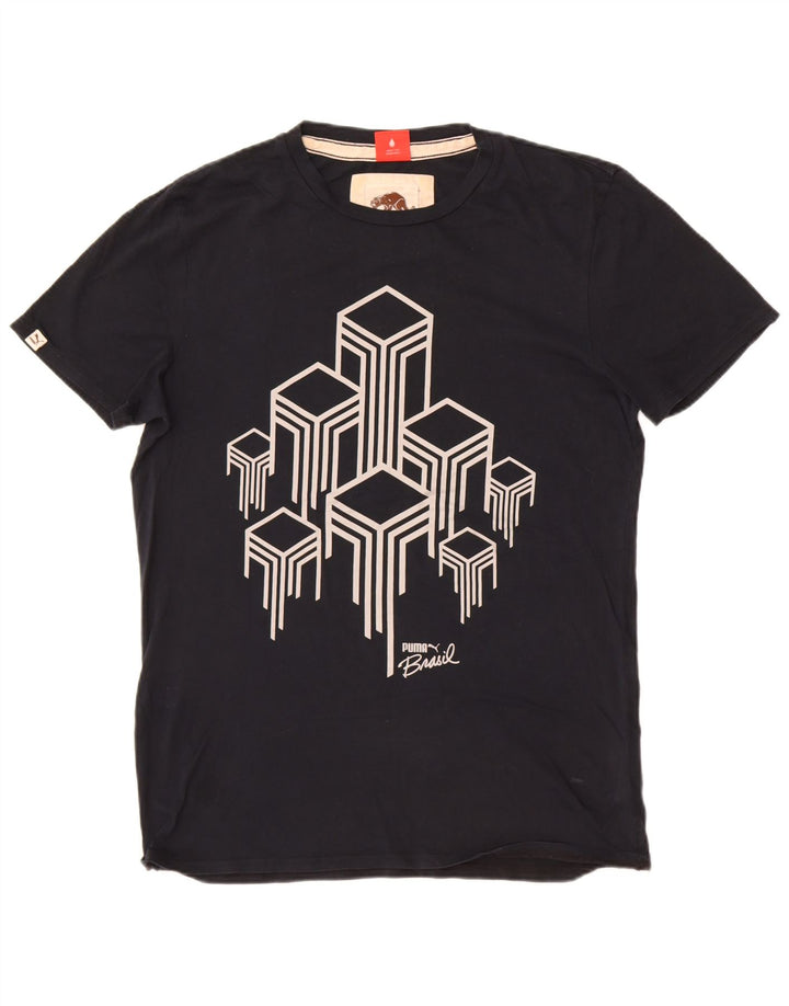 Puma Mens Graphic T-Shirt Top Médio Algodão Preto