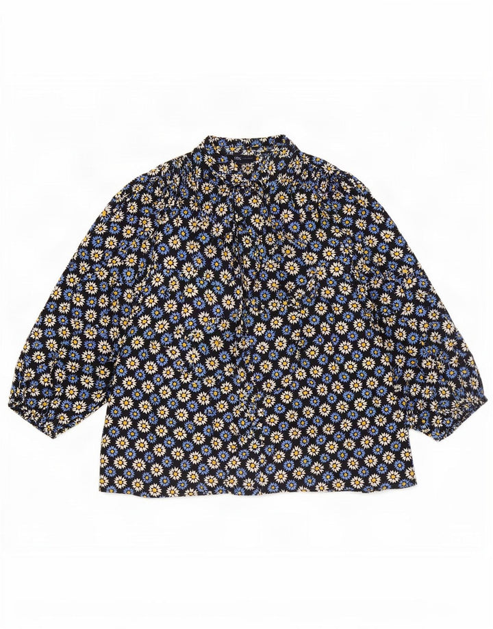 Blusa feminina Marks & Spencer com gravata frontal Reino Unido 16 grande azul marinho floral