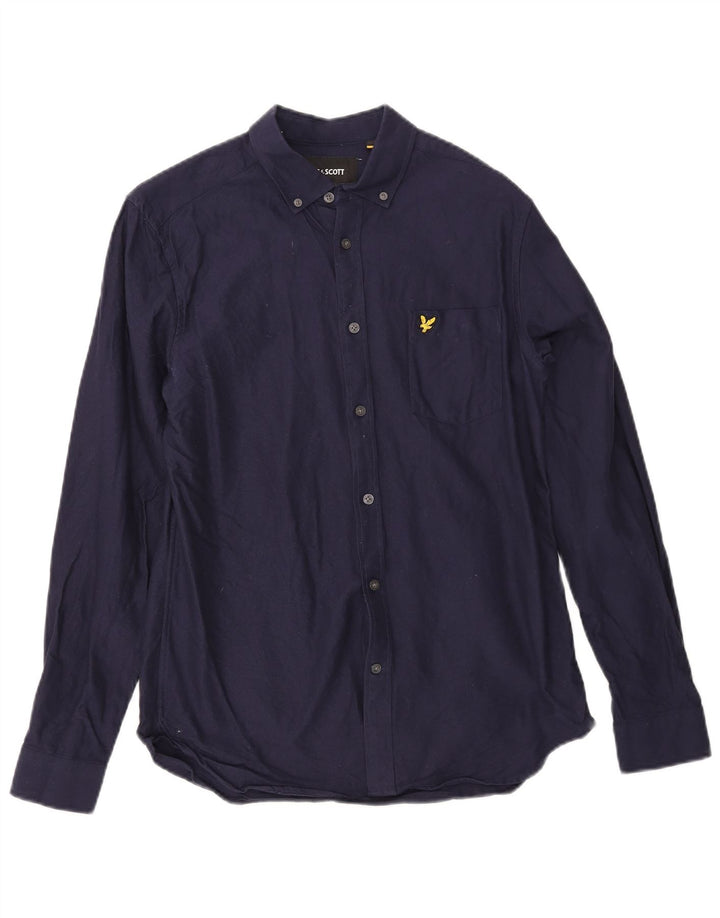Camisa masculina Lyle & Scott pequena azul marinho algodão