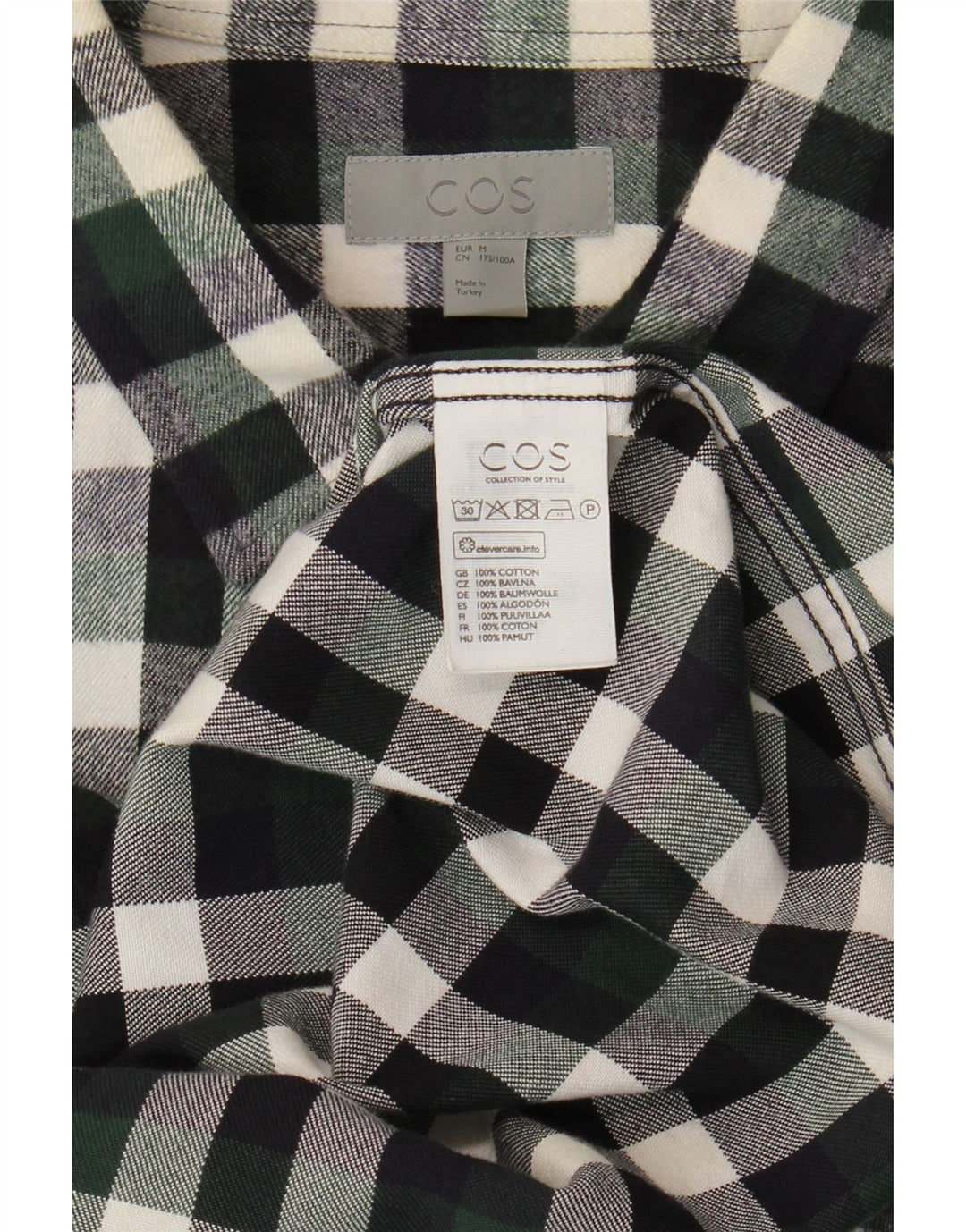 Camisa masculina de flanela Cos algodão xadrez verde médio