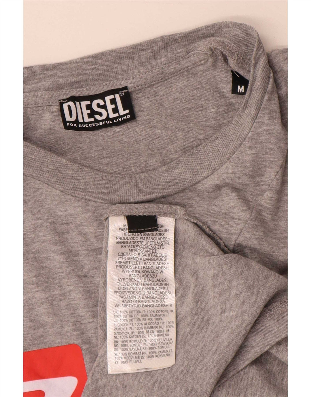 Diesel Camiseta masculina gráfica Top algodão manchado cinza médio