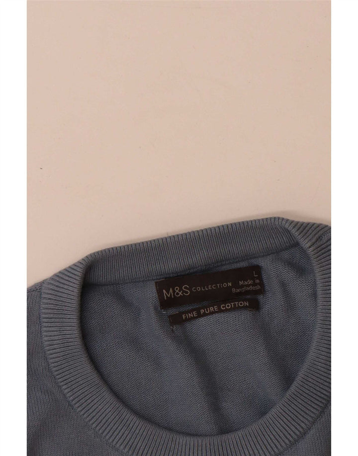 Suéter masculino Marks & Spencer com gola redonda, grande algodão azul