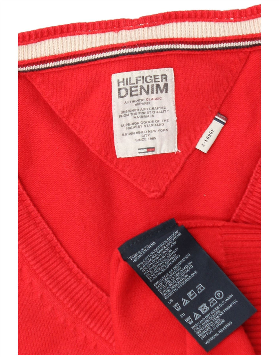 Tommy Hilfiger Suéter masculino com decote em V XL algodão vermelho