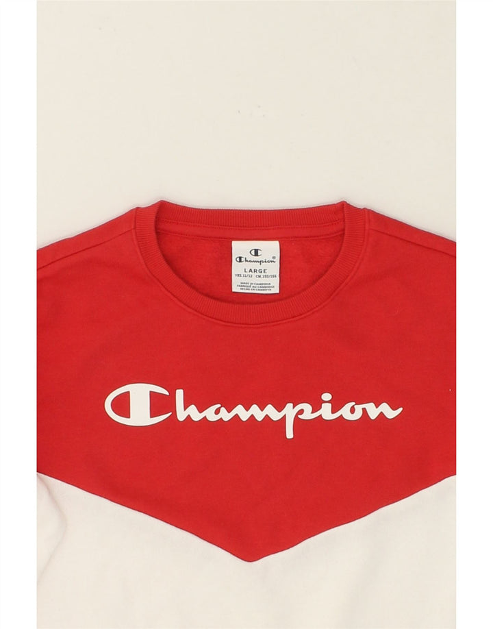 CHAMPION Boys Graphic Sweatshirt Jumper 11-12 Years  Large  White Vintage Champion and Second-Hand Champion from Messina Hembry 
