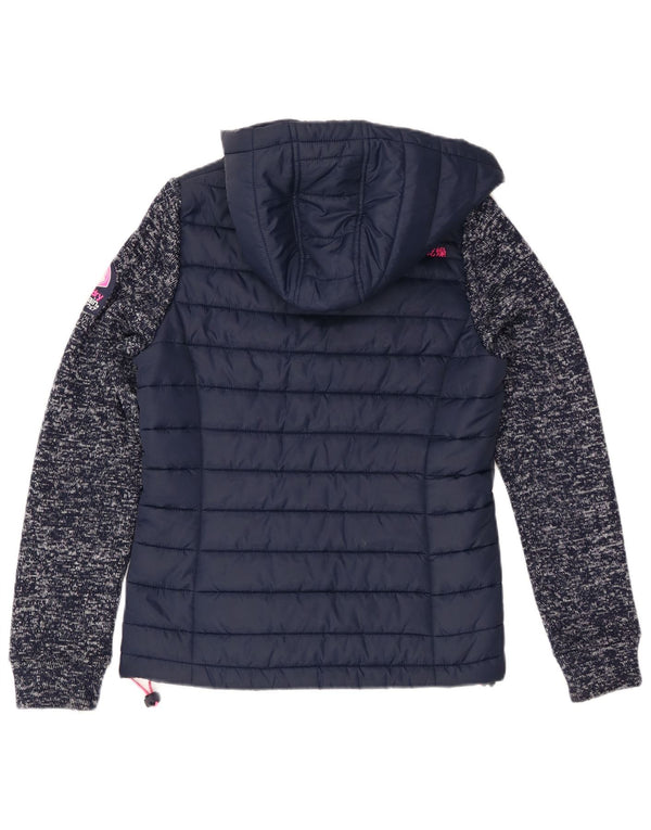 Jaqueta acolchoada com capuz feminina Superdry UK 8 poliéster manchado azul marinho pequeno