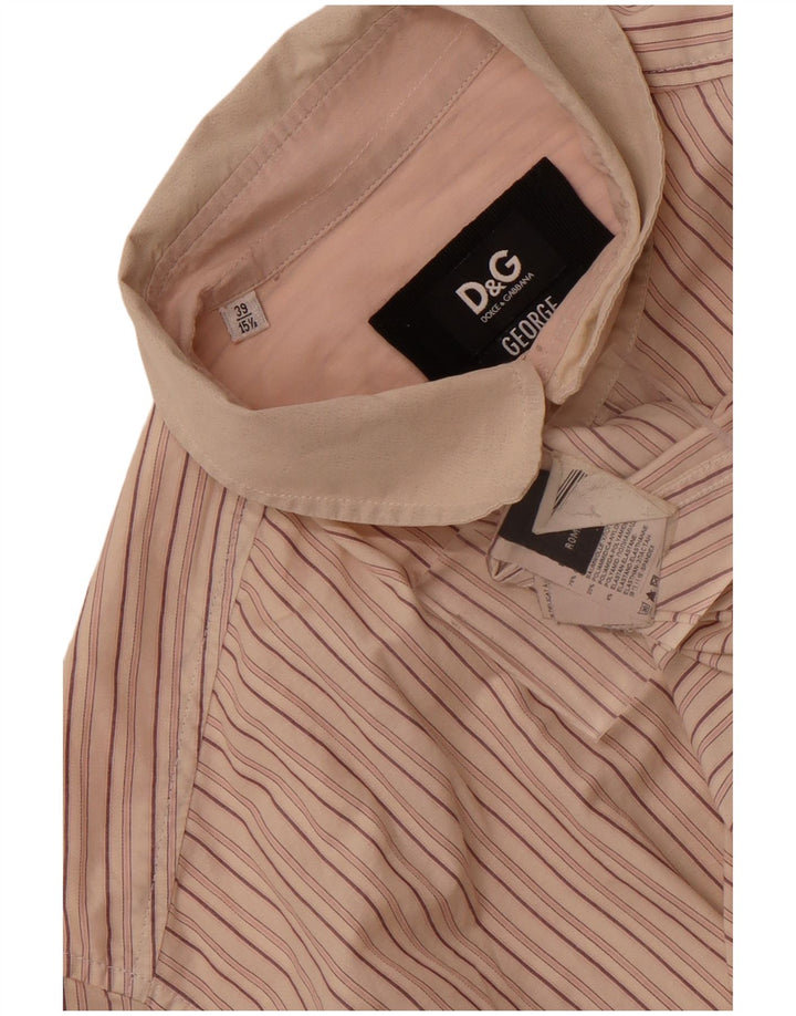 Dolce & Gabbana Camisa masculina George tamanho 39 15 1/2 médio bege listrado