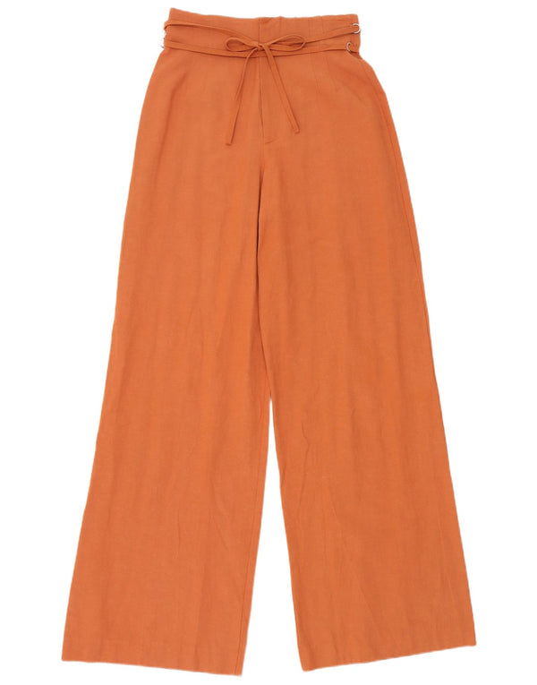 Zara Calça feminina casual de perna larga, médio W28 L32 laranja viscose