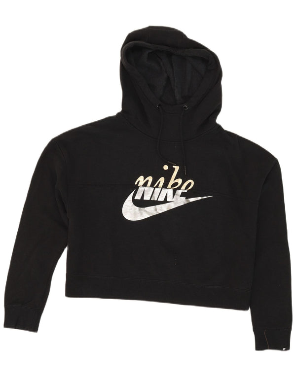 Jumper com capuz gráfico feminino Nike Oversized Crop UK 10 pequeno algodão preto