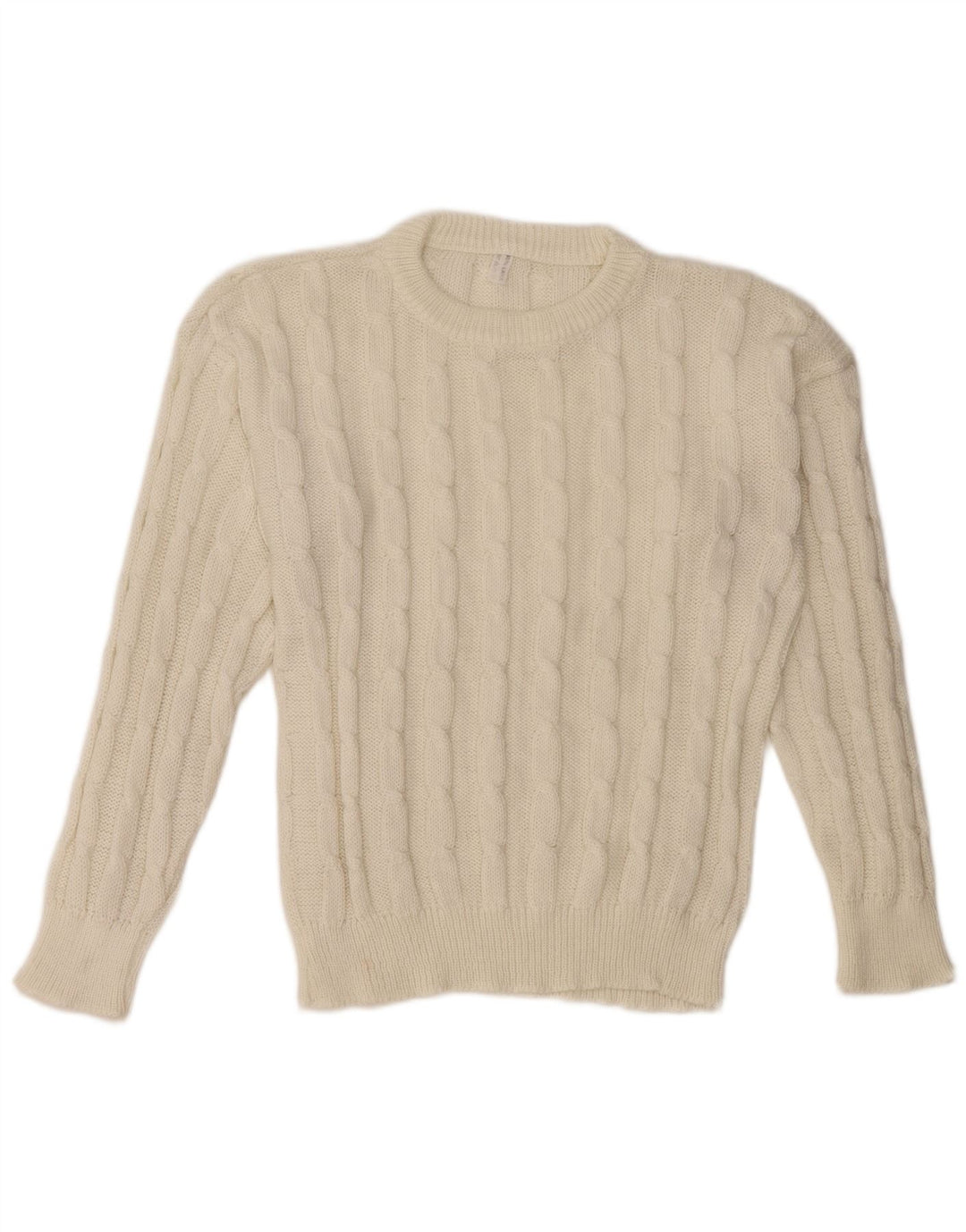 Suéter feminino VINTAGE com gola redonda Reino Unido 14 lã branca média