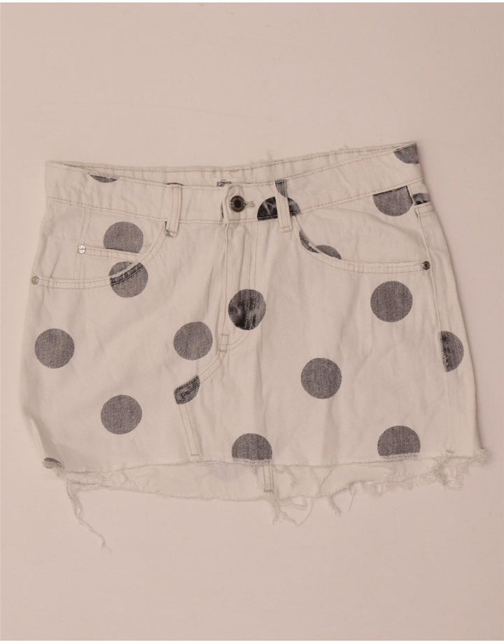 Zara Mini saia jeans Trafaluc feminina média W28 bolinhas brancas