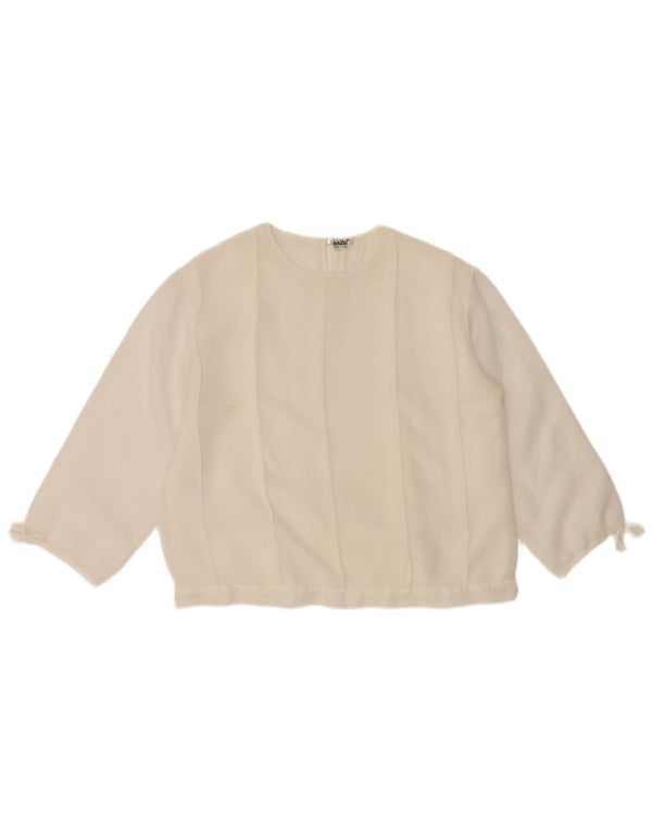 Blusa feminina vintage manga 3/4 UK 16 grande branca