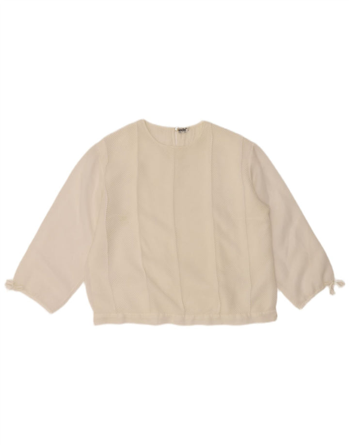 Blusa feminina vintage manga 3/4 UK 16 grande branca