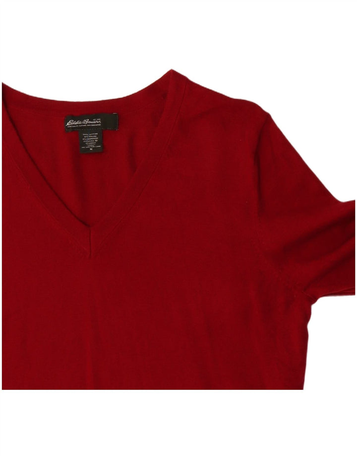 Suéter feminino EDDIE BAUER com decote em V Reino Unido 14 algodão vermelho médio