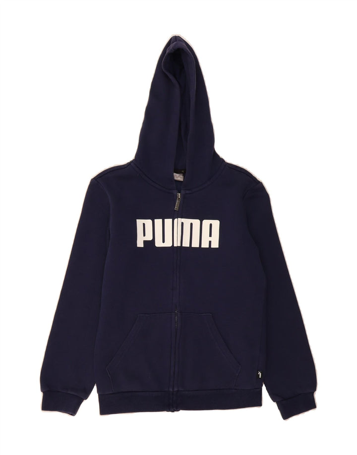PUMA Boys Graphic Zip Hoodie Sweater 11-12 Years Navy Blue Cotton Vintage Puma and Second-Hand Puma from Messina Hembry 