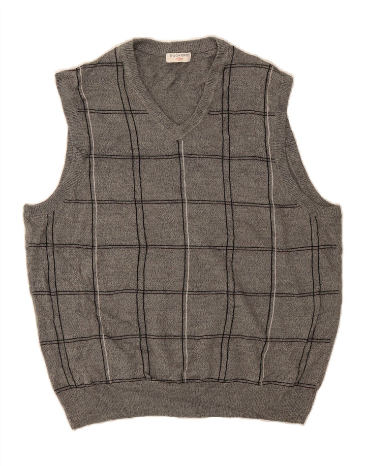 DOCKERS Mens Vest Tank Top Large Grey Check Vintage Dockers and Second-Hand Dockers from Messina Hembry 