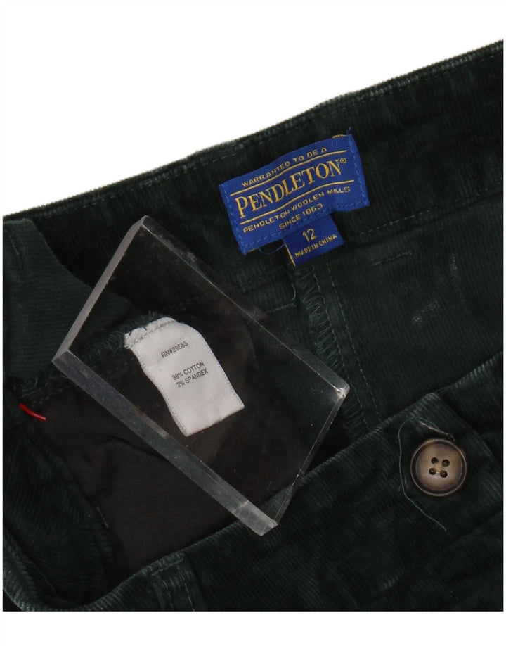 Calça feminina de veludo cotelê Pendleton US 12 grande W32 L31 algodão verde