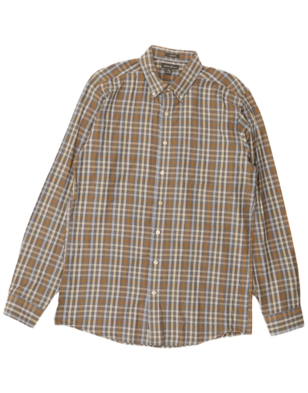 EDDIE BAUER Camisa masculina clássica de ajuste cinza médio algodão xadrez