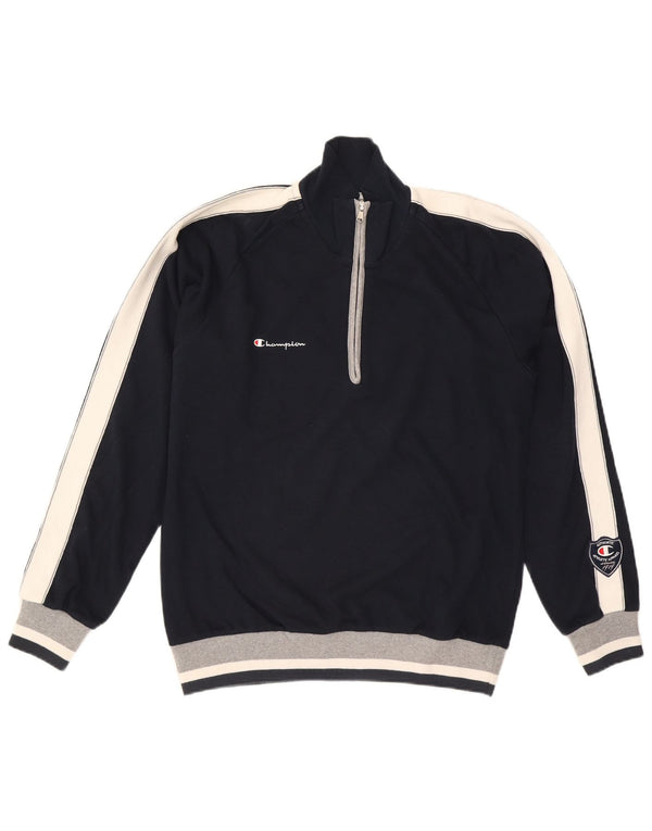 Moletom masculino Champion com zíper e gola alta, grande, azul marinho, algodão colorblock