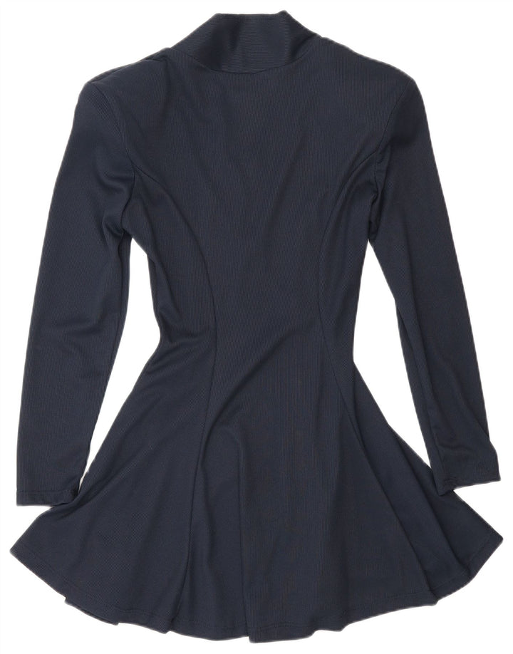 Vestido feminino branco de manga comprida evasê UK 12 médio azul marinho