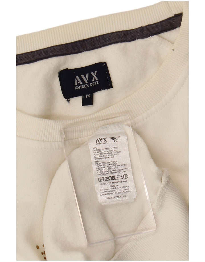 Suéter gráfico feminino Avirex UK 14 algodão branco médio