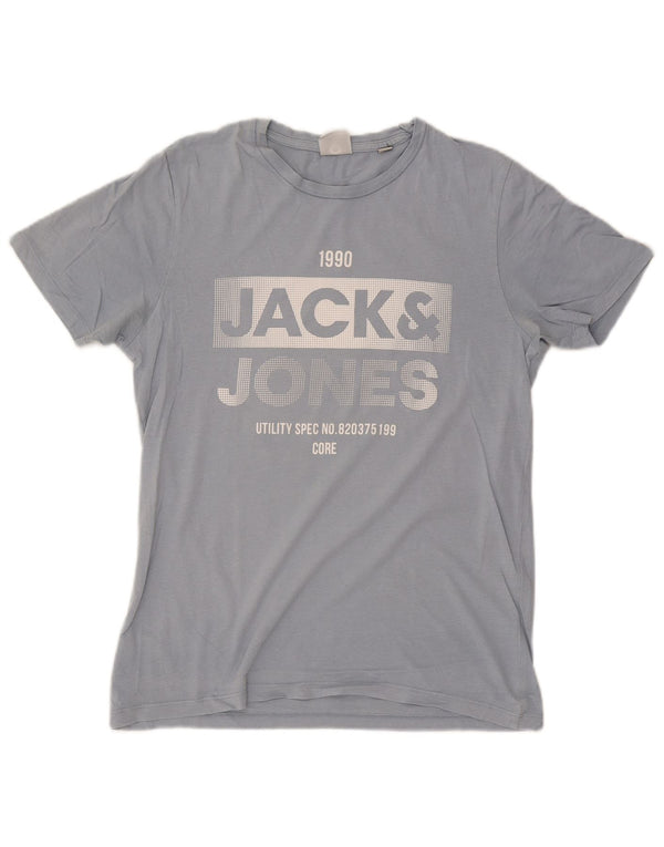 Camiseta gráfica masculina Jack & Jones Top médio algodão azul