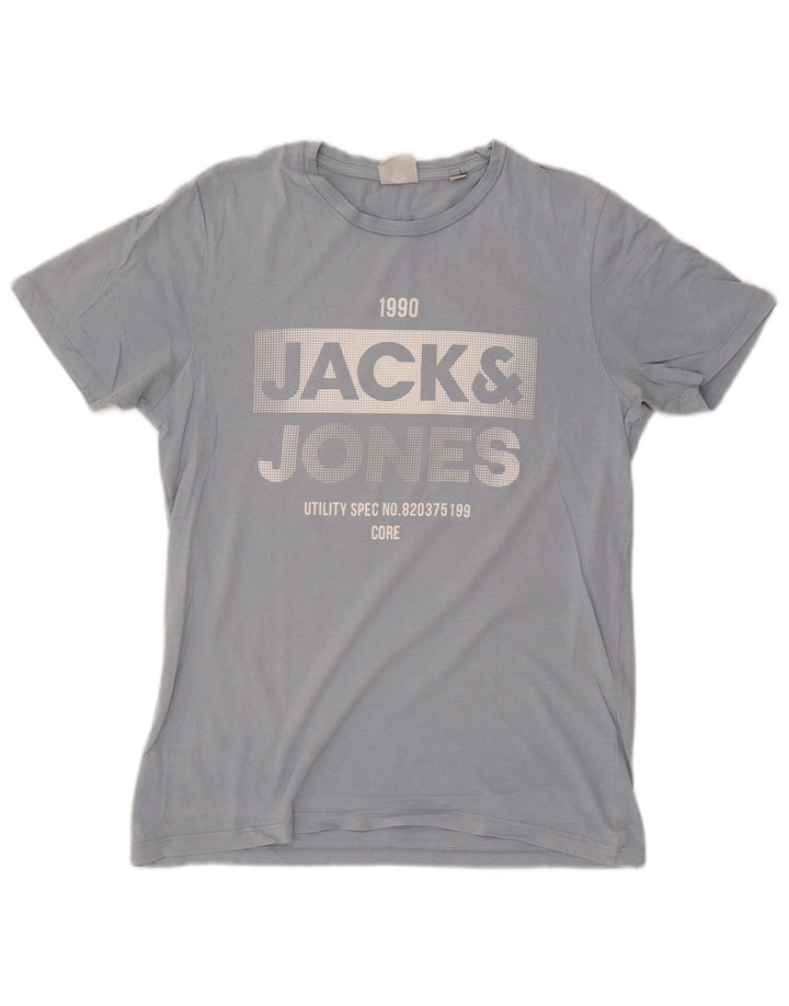 Camiseta gráfica masculina Jack & Jones Top médio algodão azul
