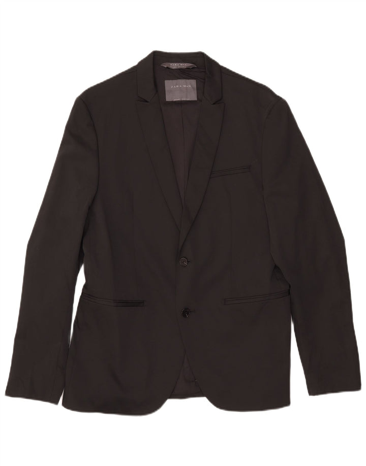 Jaqueta blazer masculina Zara com 2 botões EU 50 poliéster preto médio