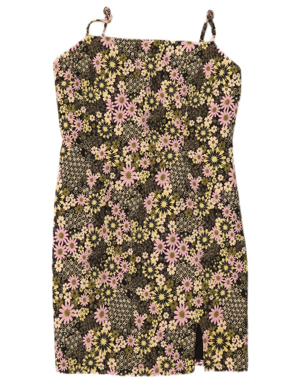 Vestido deslizante feminino Oasis UK 8 pequeno poliéster floral preto