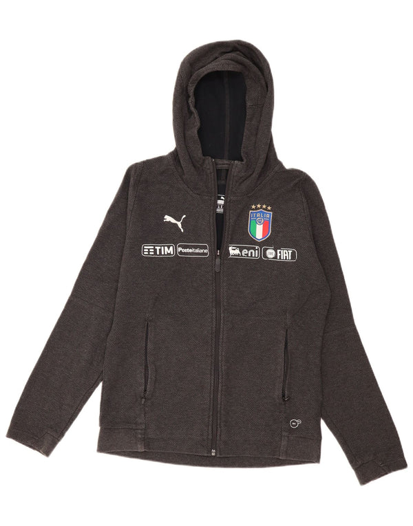 Suéter feminino Puma Italia Graphic Zip com capuz Reino Unido 12 algodão cinza médio