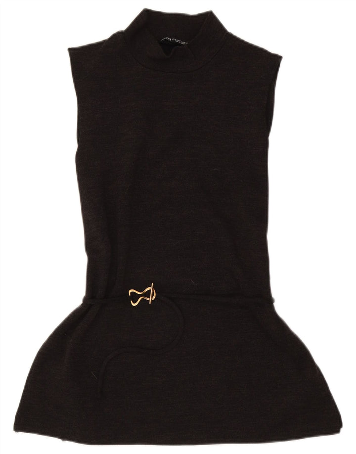 Vestido básico feminino sem mangas Zara UK 12 poliéster marrom médio