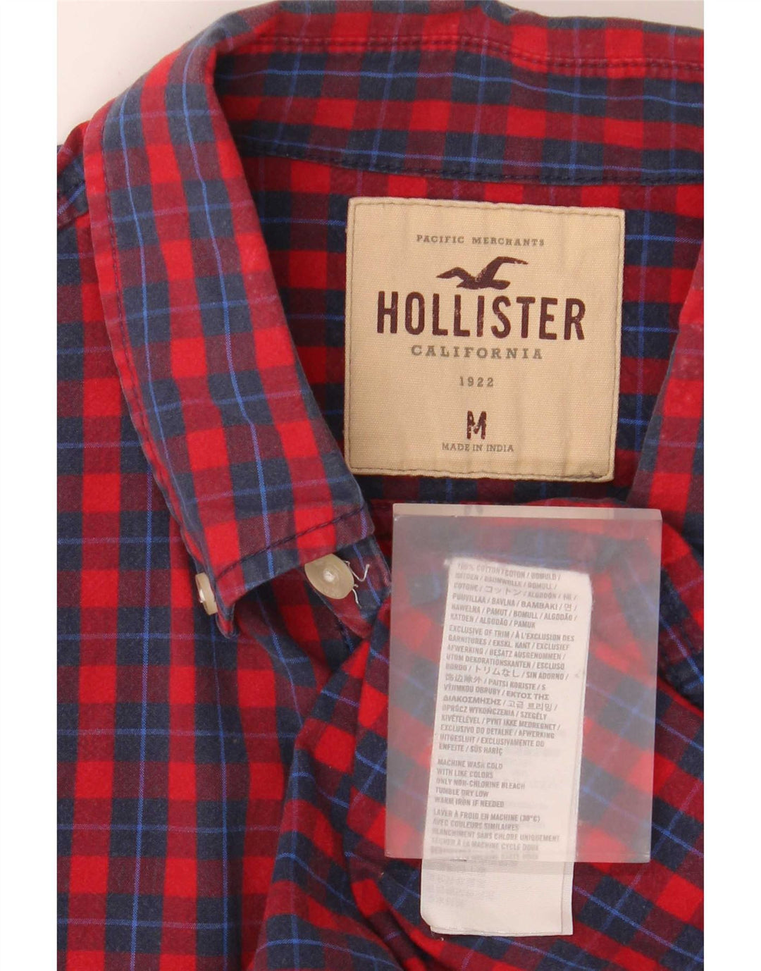 Camisa masculina Hollister de algodão xadrez vermelho médio
