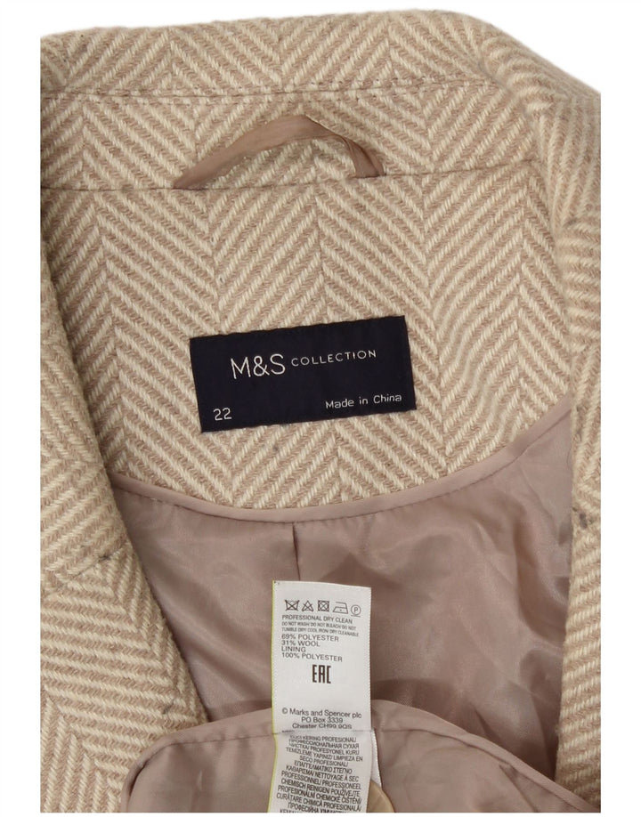 Sobretudo feminino Marks & Spencer UK 22 3XL poliéster espinha de peixe bege