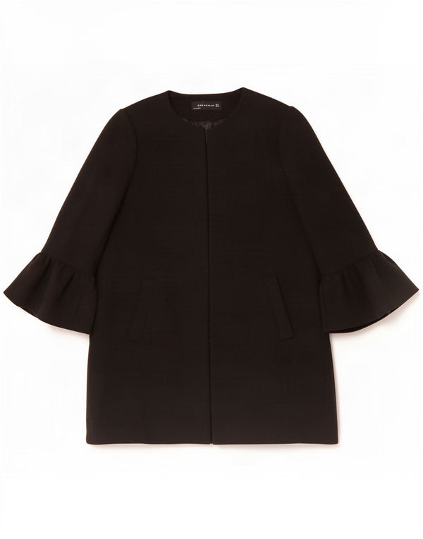 Sobretudo aberto feminino Zara UK 16 grande poliéster preto