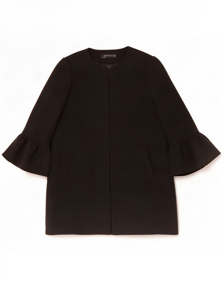 Sobretudo aberto feminino Zara UK 16 grande poliéster preto