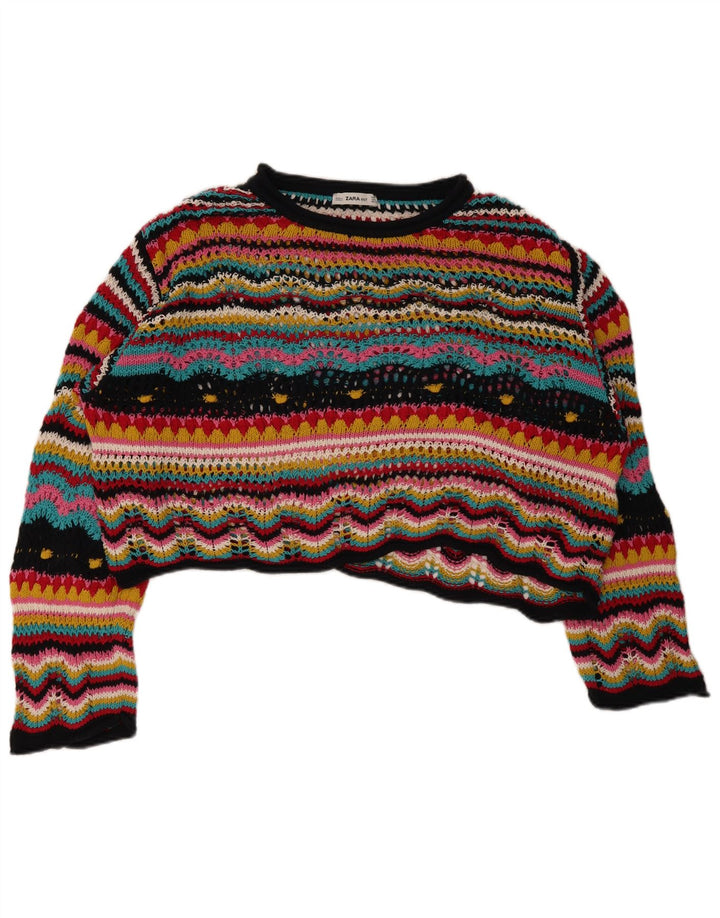 Zara Suéter feminino com gola canoa e listrado médio multicolorido Reino Unido 14