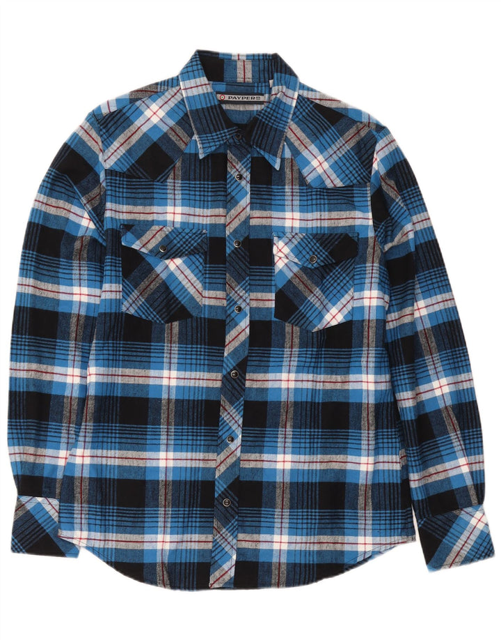 Camisa masculina de flanela de ajuste regular Payper, algodão xadrez azul pequeno