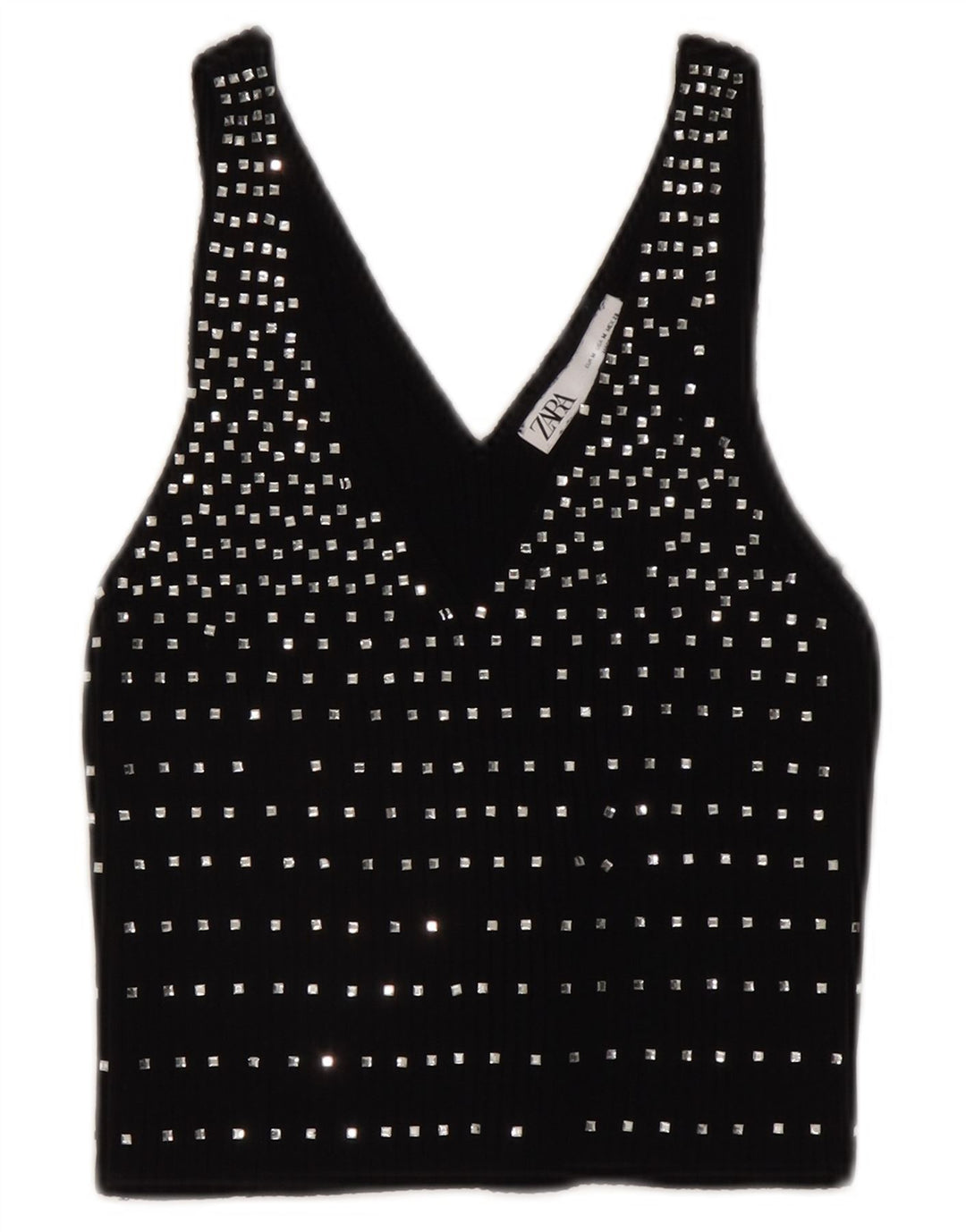 Zara Top curto sem mangas feminino UK 12 médio preto manchado
